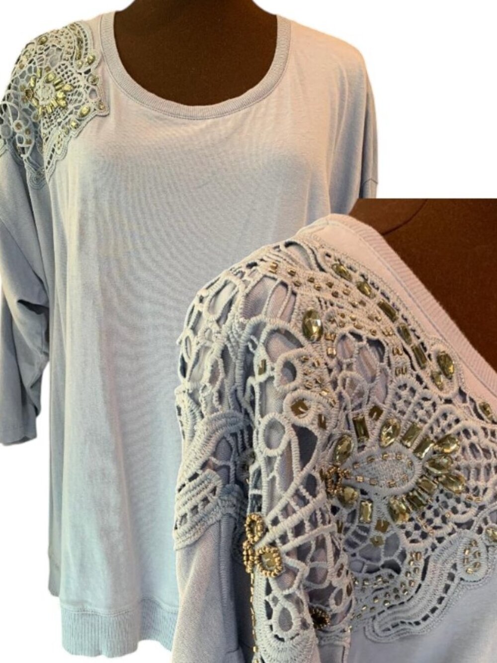 Lane Bryant Blue Lace Rhinestone Sweatshirt 22/24